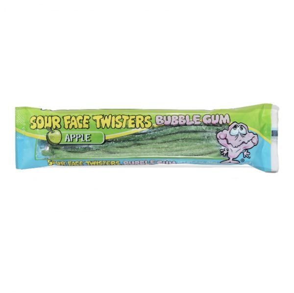 Face Twisters Sour Bubble Gum Straws Green Apple 2oz (56g)